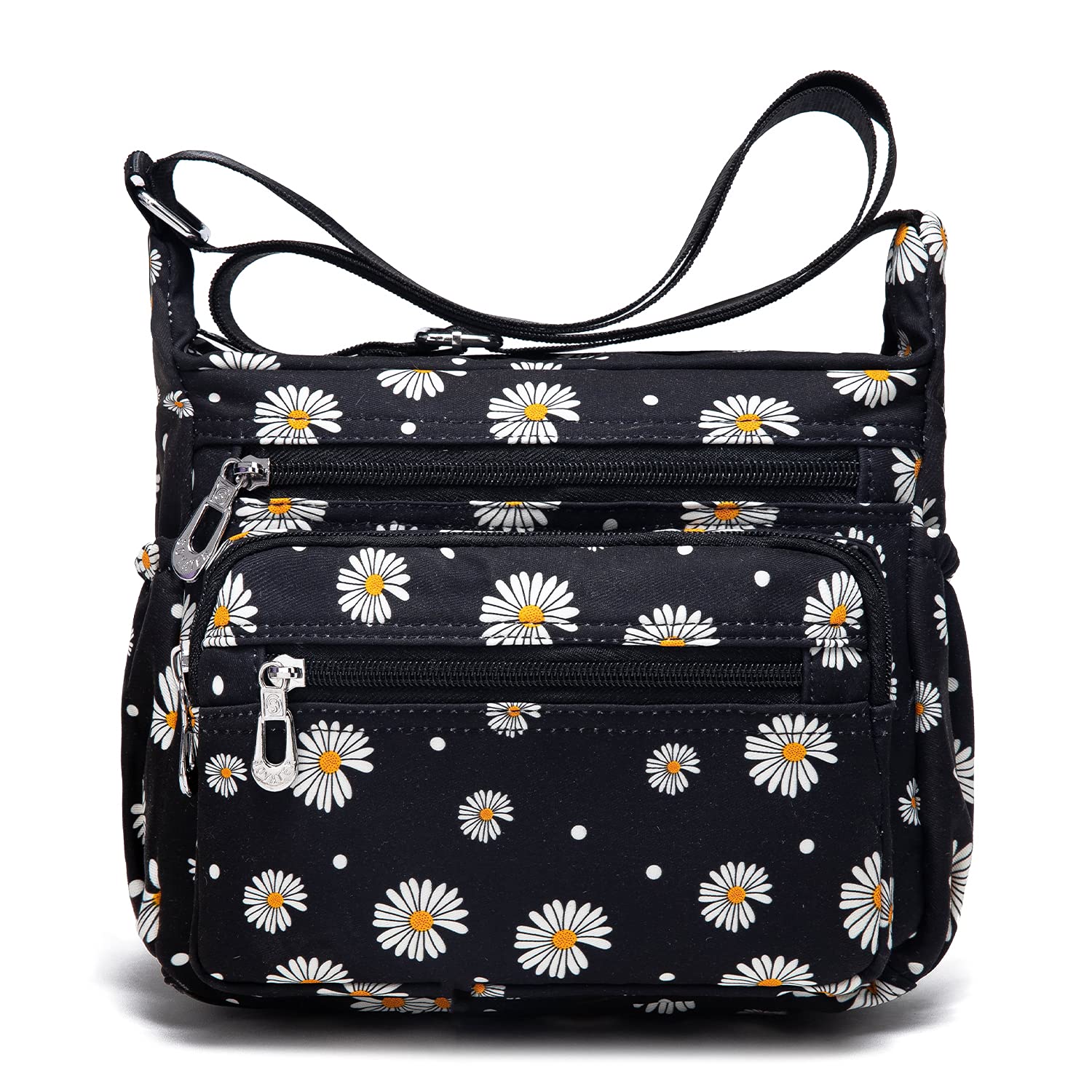 Stylish Nylon Floral Crossbody Bag for Women - Multi-Pocket Shoulder Purse with Adjustable Strap - Perfect for Travel, Shopping & Everyday Use