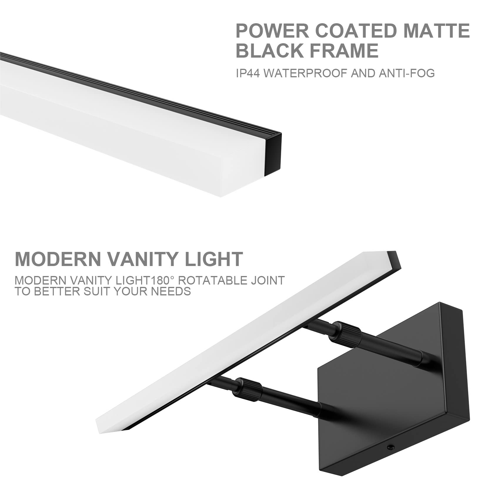 Aipsun 15.7 Inch LED Vanity Mirror Light - Adjustable Bathroom Lighting Fixture with 5500K Daylight, Black Modern Design for Makeup & Shaving - Perfect for Bathroom, Dressing Room and Salon Vanity Areas