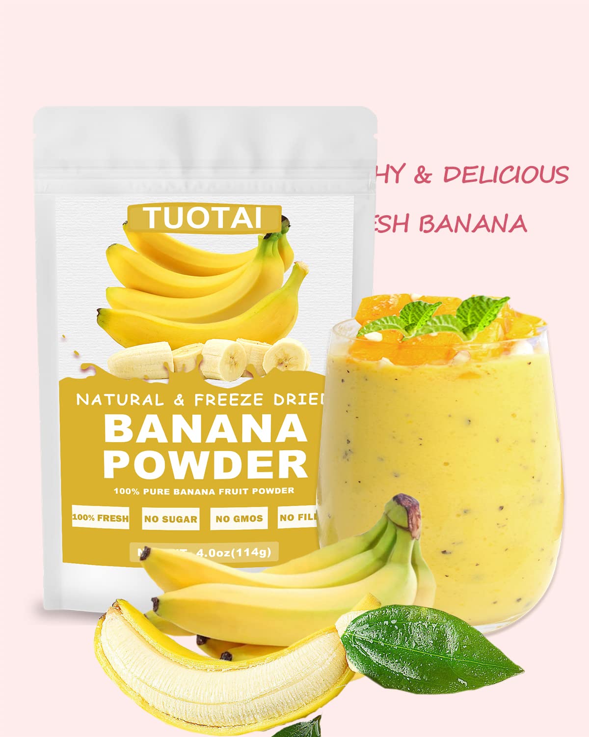 Freeze Dried Banana Powder 4oz - 100% Natural Banana Fruit Powder for Baking, Smoothies, Cakes & Healthy Snacks - Perfect for Vegan Recipes, Protein Shakes and Dessert Toppings