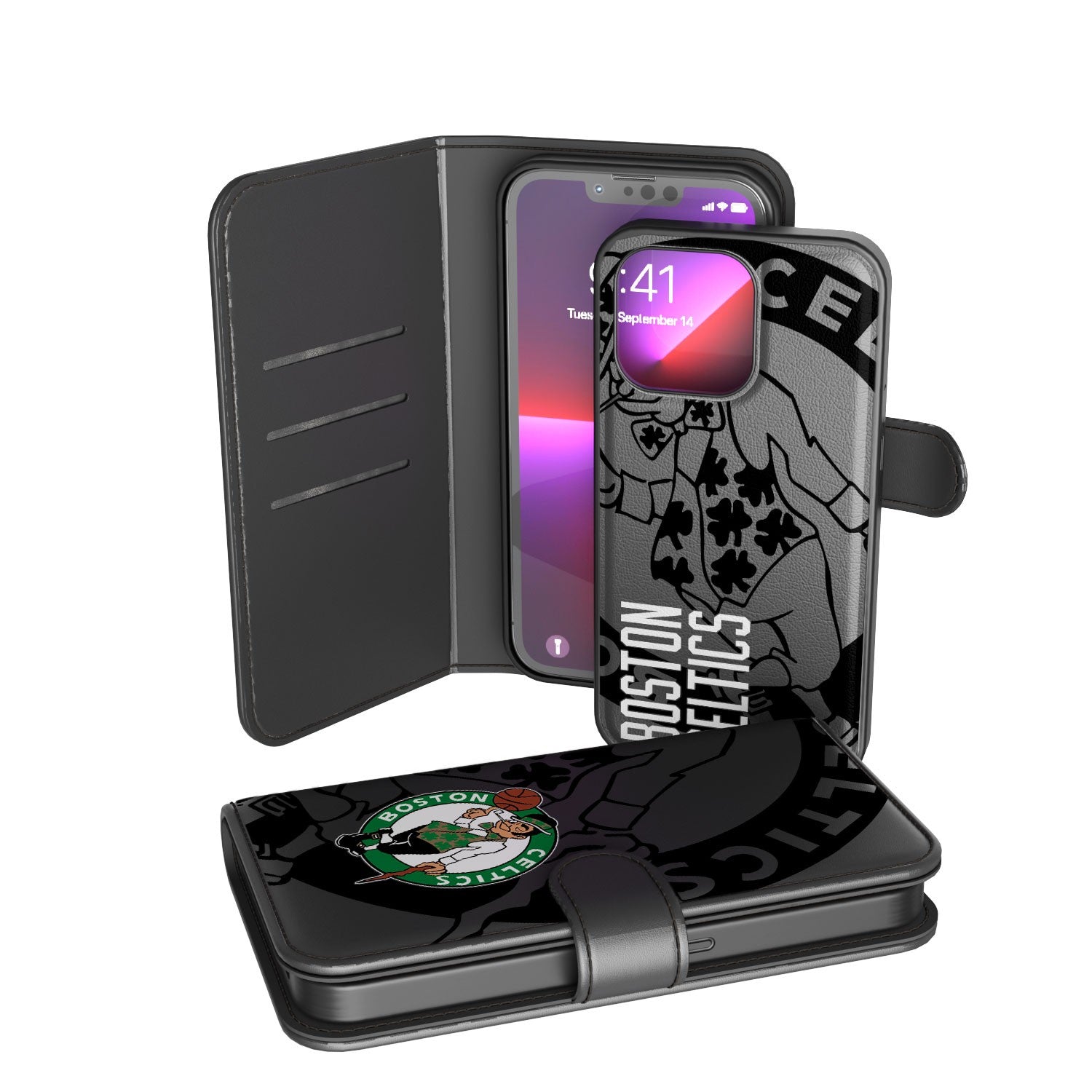 Boston Celtics Tilt Wallet Case for iPhone - Slim RFID Blocking Credit Card Holder Phone Cover - Perfect for Celtics Fans at Games & Daily Use