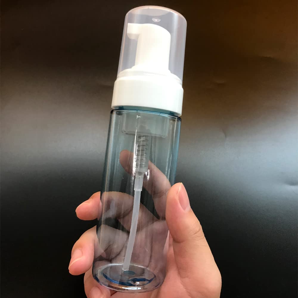 ZAYOIZY 2 Pack 5oz (150ml) Clear Plastic Foam Pump Bottles - Travel Size Foamer Dispenser for Soap, Face Wash & Facial Cleansers | Perfect for Home, Travel & Salon Use - Blue