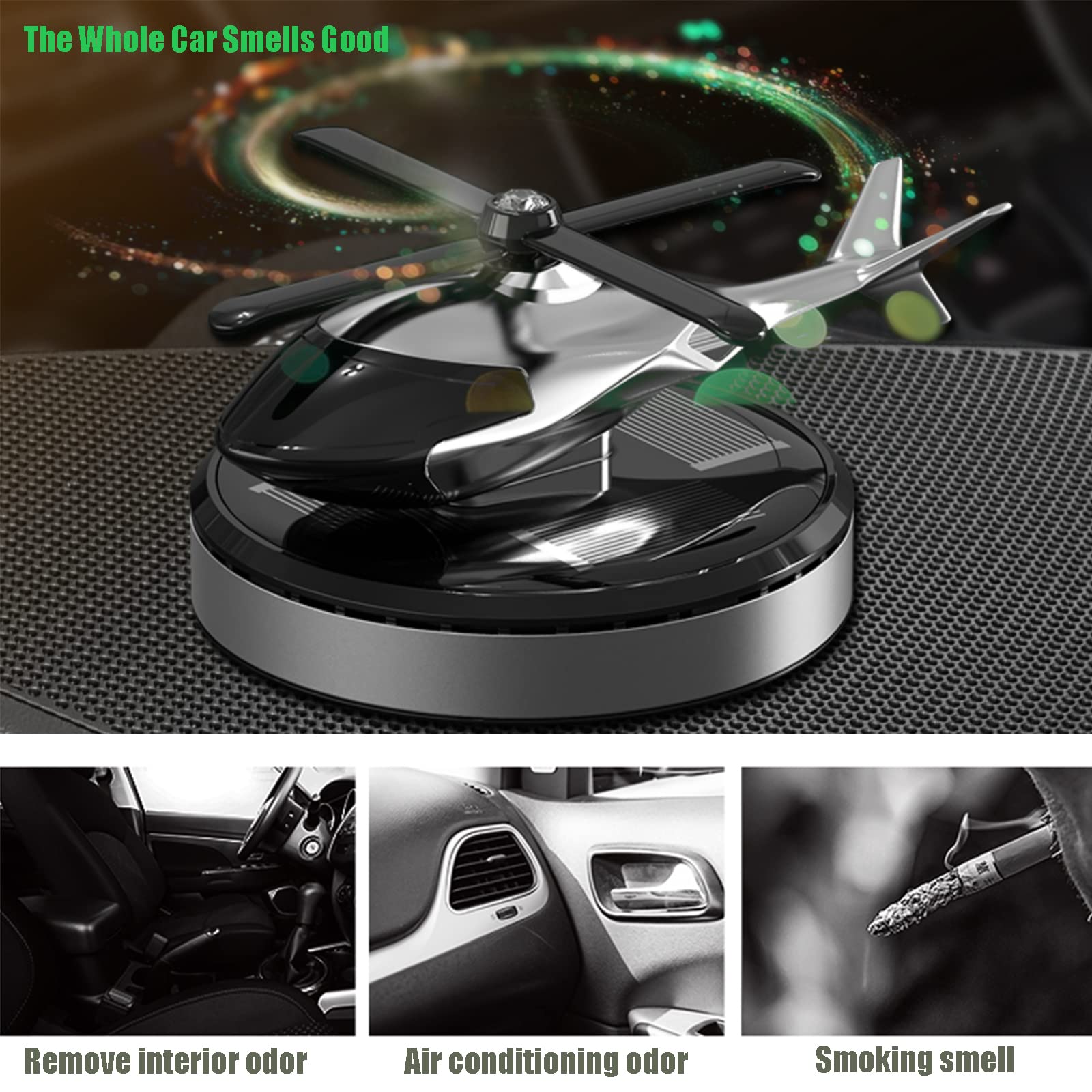 Solar Powered Rotating Helicopter Car Air Freshener - Aromatherapy Essential Oil Diffuser for Home, Office & Vehicle Decor (Blue) | Perfect for Stress Relief, Meditation & Creating a Relaxing Atmosphere