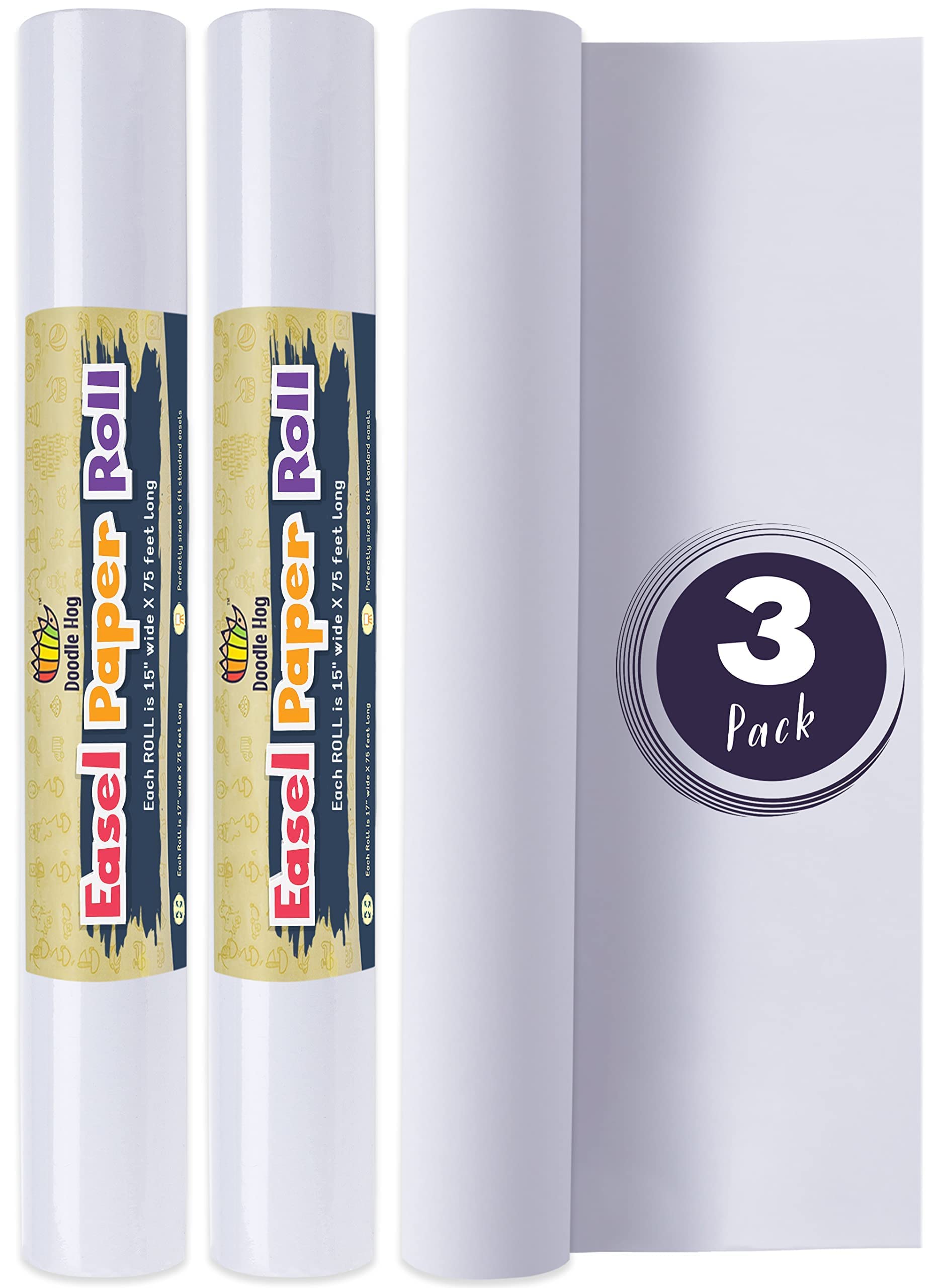 DOODLE HOG Easel Paper Roll 17” x 75’ (900”) 3 Pack - White Art Drawing Paper for Kids & Toddlers - Perfect for Classroom, Homeschool, Daycare Art Projects & Creative Crafting Activities