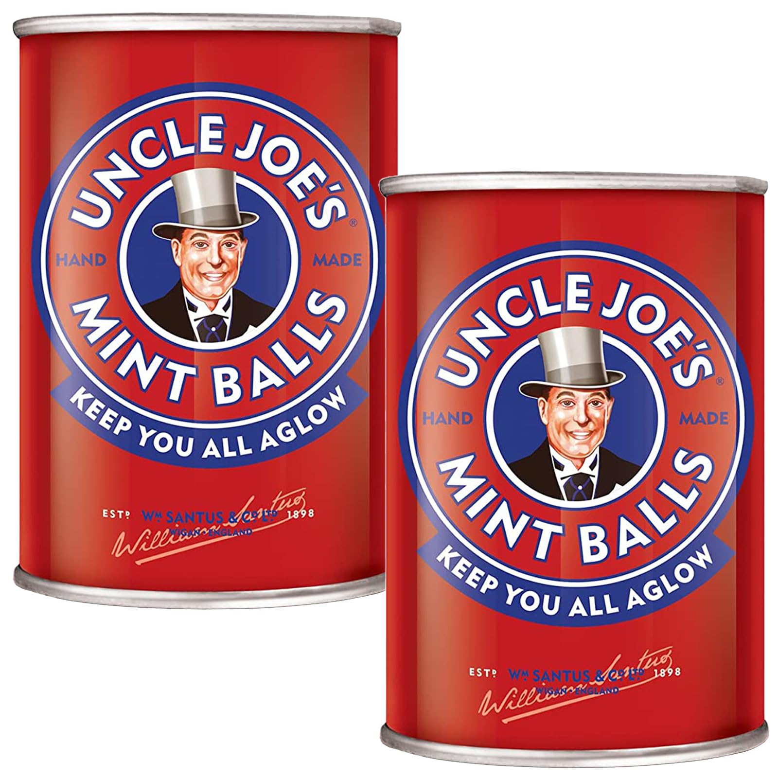 Uncle Joe's Mint Balls - Traditional British Hard Candy in Tin (Pack of 2) | Gluten Free, Vegan & Natural Handmade Sweets | Individually Wrapped UK Imported Gift | 4.23oz | Perfect for Office Snacks, Travel Treats & Holiday Stocking Stuffers