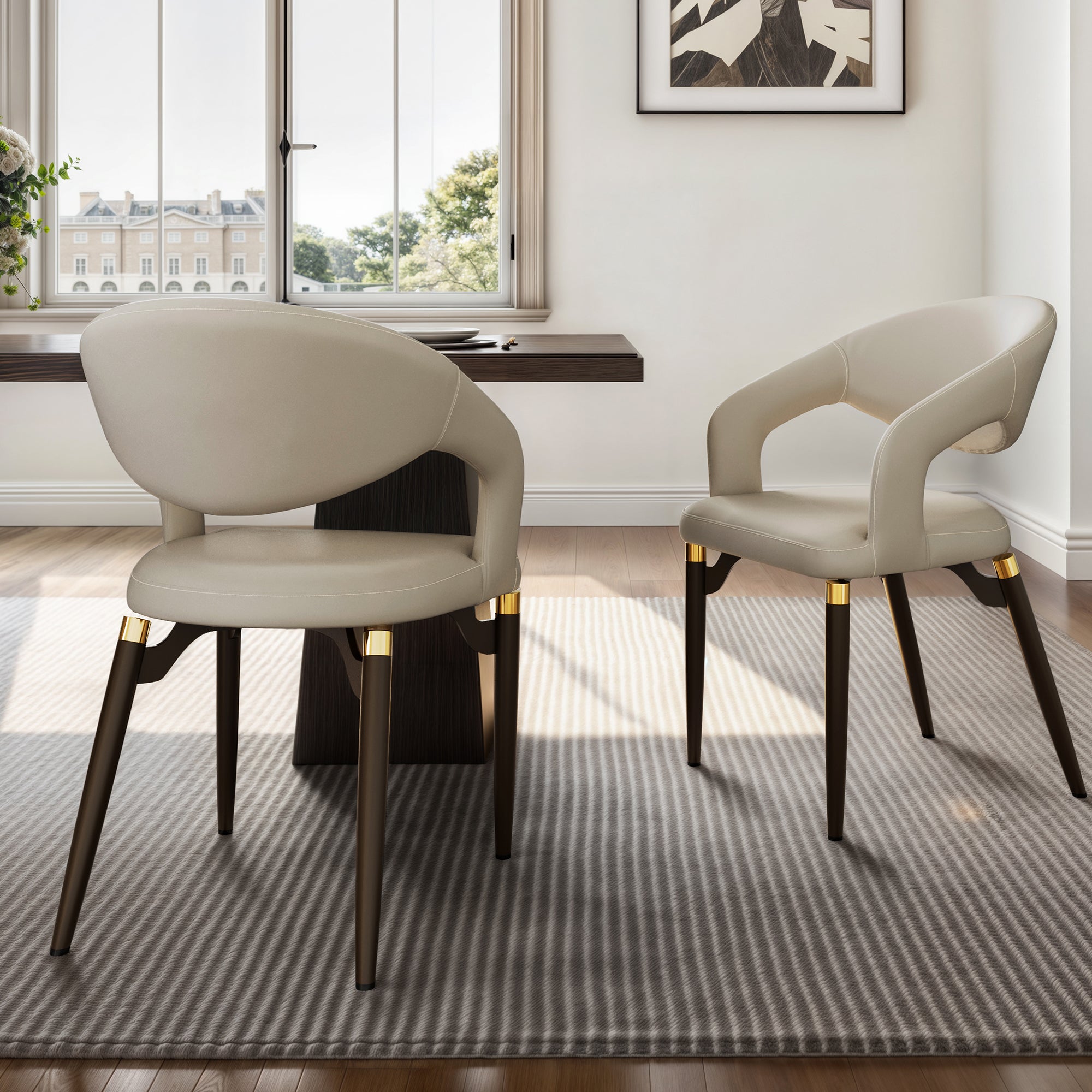 Luxury Chantilly Leather Dining Chairs Set of 2 - Modern Upholstered Side Chairs for Dining Room, Kitchen, or Office - Elegant Home Decor & Comfortable Seating