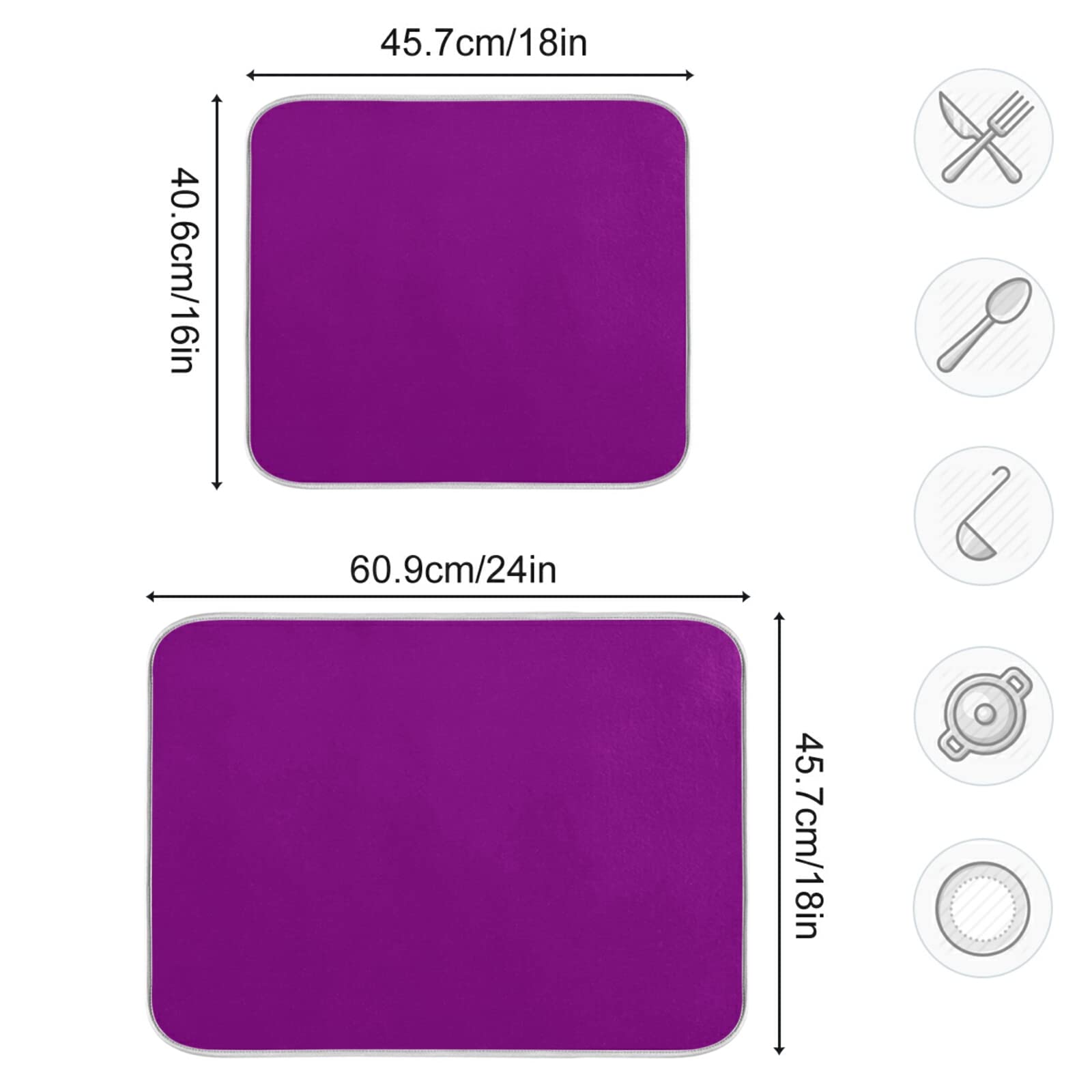 XL Purple Microfiber Dish Drying Mat - 16x18 Inch Heat-Resistant Kitchen Counter Drainer Pad | Non-Slip Decor for Sink, Countertop & Dish Rack | Perfect for Drying Dishes, Utensils & Cookware