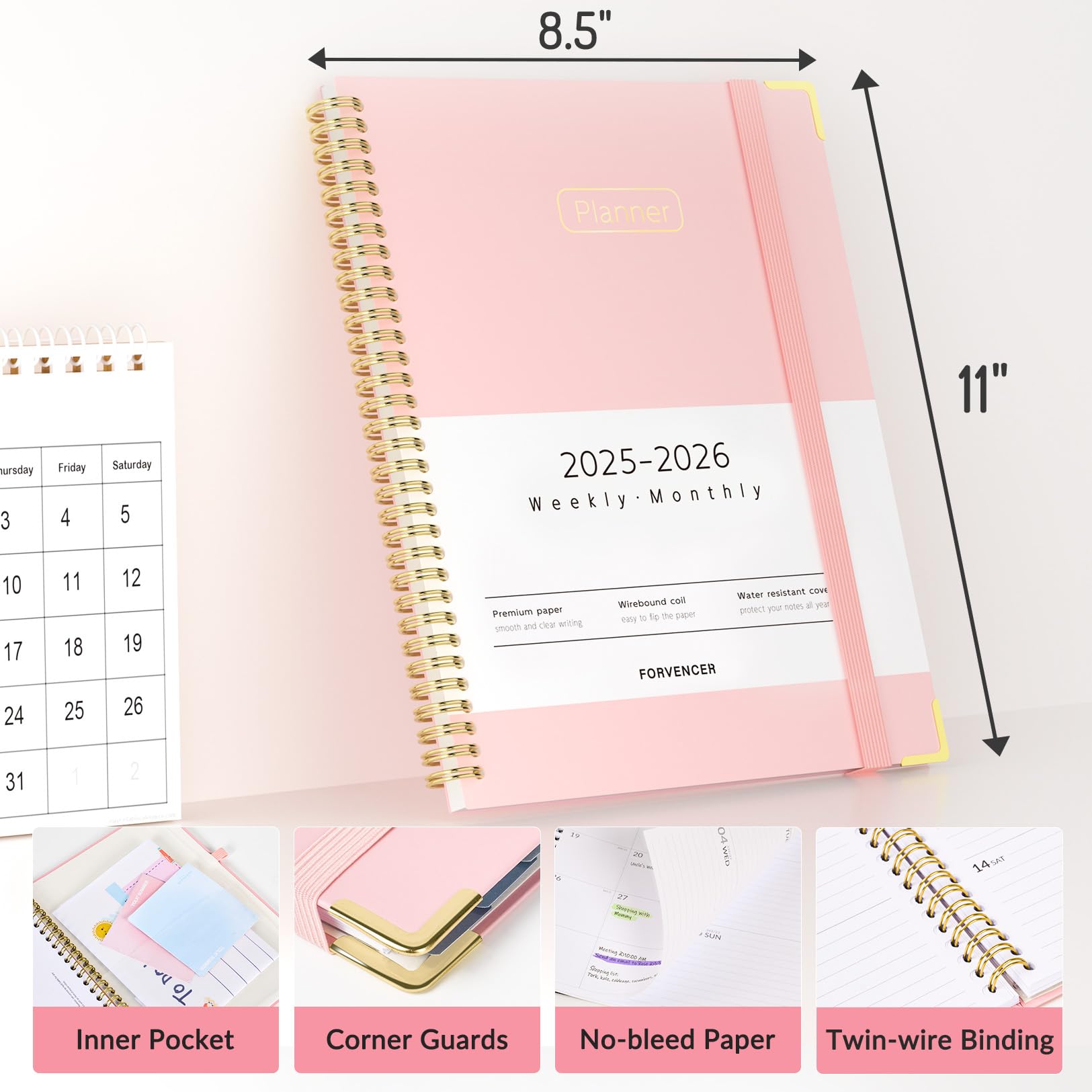 Forvencer 2025-2026 Academic Planner - Weekly & Monthly Hardcover Organizer with Tabs, 8.5