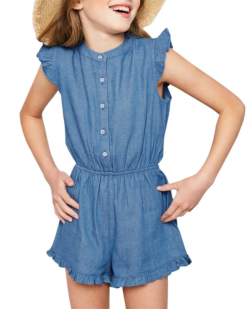 Goranbon Girls' Romper - Cute Kids Jumpsuit with Button Down & Ruffle Sleeveless Design | Perfect Summer Outfit for Playdates & Beach Vacations