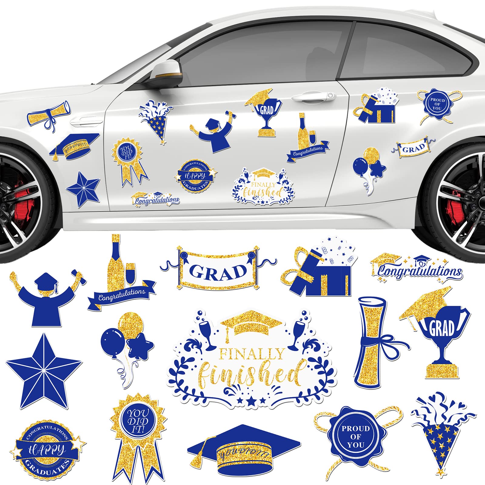 **15 Pcs 2025 Graduation Car Magnets – Waterproof Refrigerator & Metal Decals – Congrats Grad Proud of You – Blue & Gold – Perfect for Car, Garage Door, Office & Party Decorations**