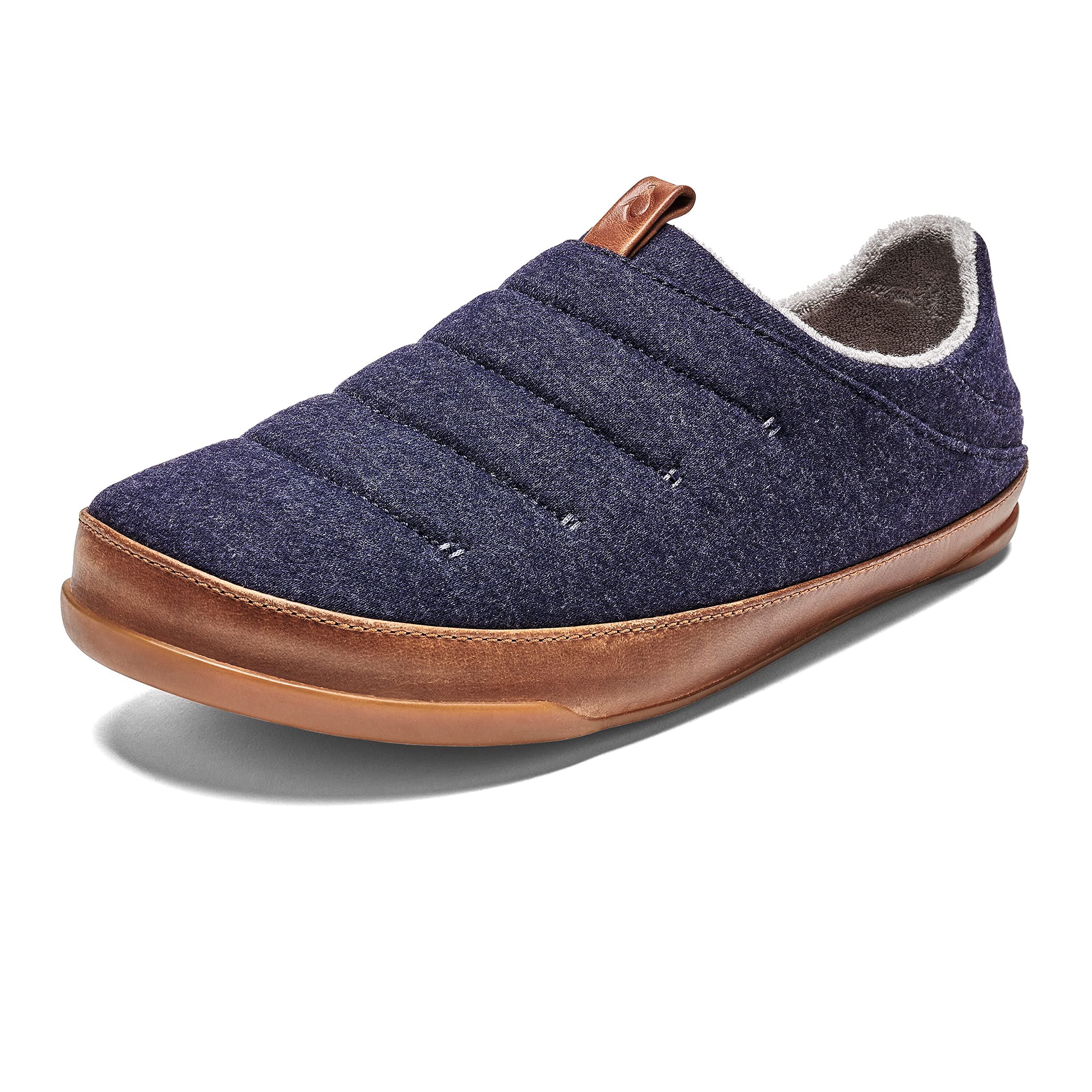OluKai Mahana Men's Soft Cotton Slippers - Breathable Cotton Blend Jersey & Premium Leather Pull Loop - Comfortable Indoor/Outdoor House Shoes for Relaxation & Lounging