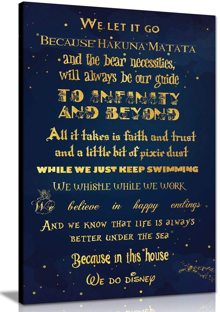 We Do Disney In This House Quote Canvas Wall Art - 18x12 Inch Inspirational Home Decor for Living Room, Bedroom & Nursery - Perfect Disney Fan Gift