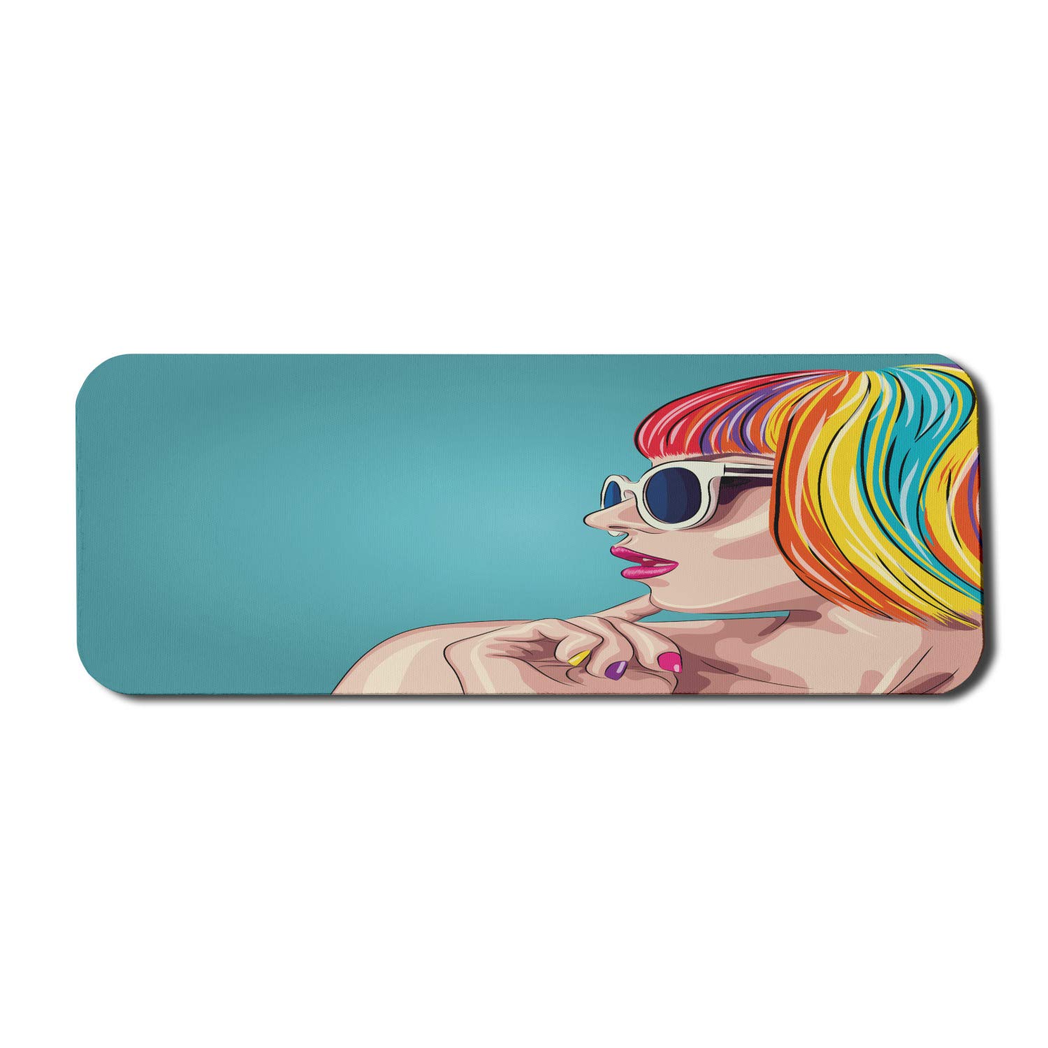 Ambesonne Retro Rainbow Wig & Sunglasses Non-Slip Gaming Mouse Pad - 31