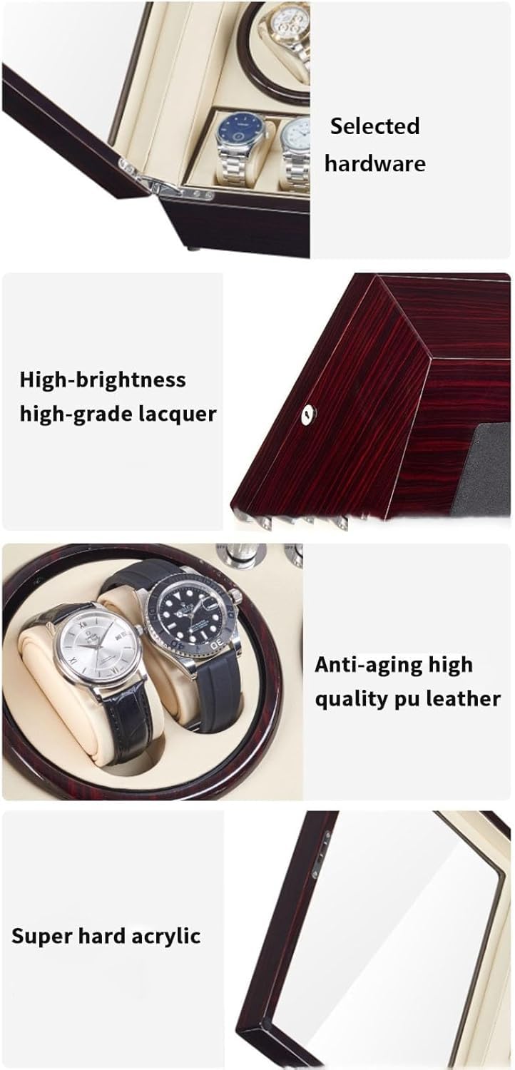 Premium 4-Watch Automatic Winder with Silent Motor, Leather Cushions & Wooden Storage Box - Perfect for Men & Women - Ideal for Watch Collectors, Travel & Home Display