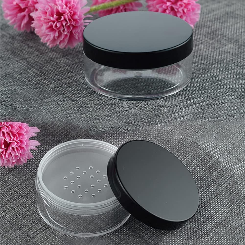 2 Pack Black 50g Empty Plastic Loose Powder Containers - Refillable Cosmetic Powder Jars for Makeup, Travel-Friendly Face Powder Storage Case | Perfect for Travel, Home & Professional Makeup Kits
