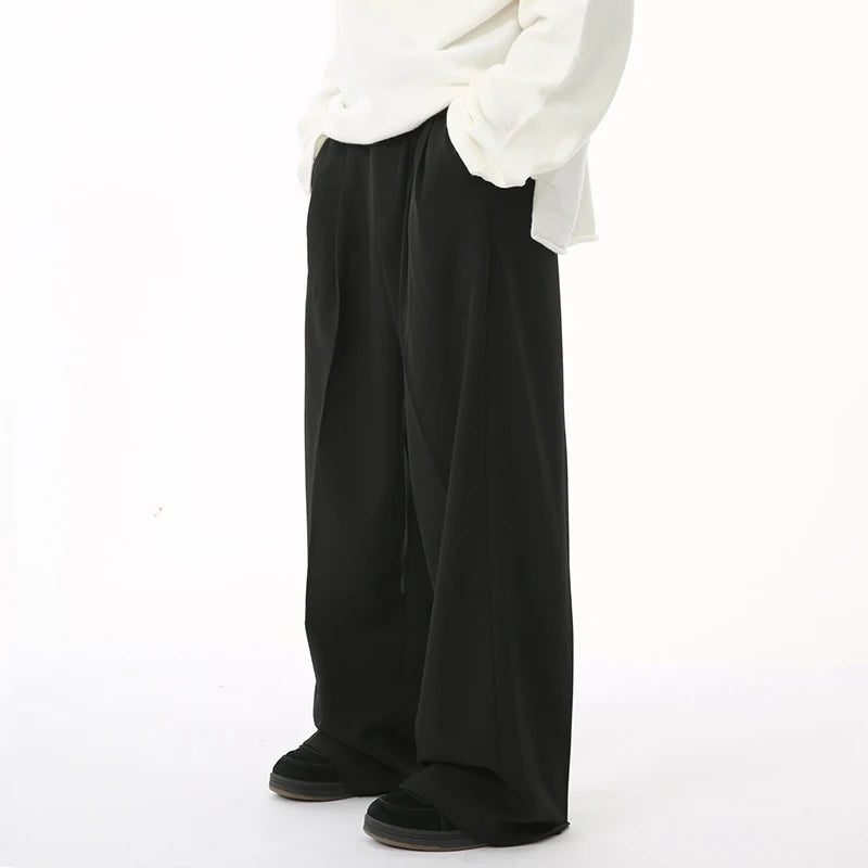 Stylish Men's Autumn Casual Suit Pants - Loose Fit Straight Wide Leg Trousers with Pockets | Korean Fashion | Office Wear & Smart Casual Outfits (Model 9C6951)