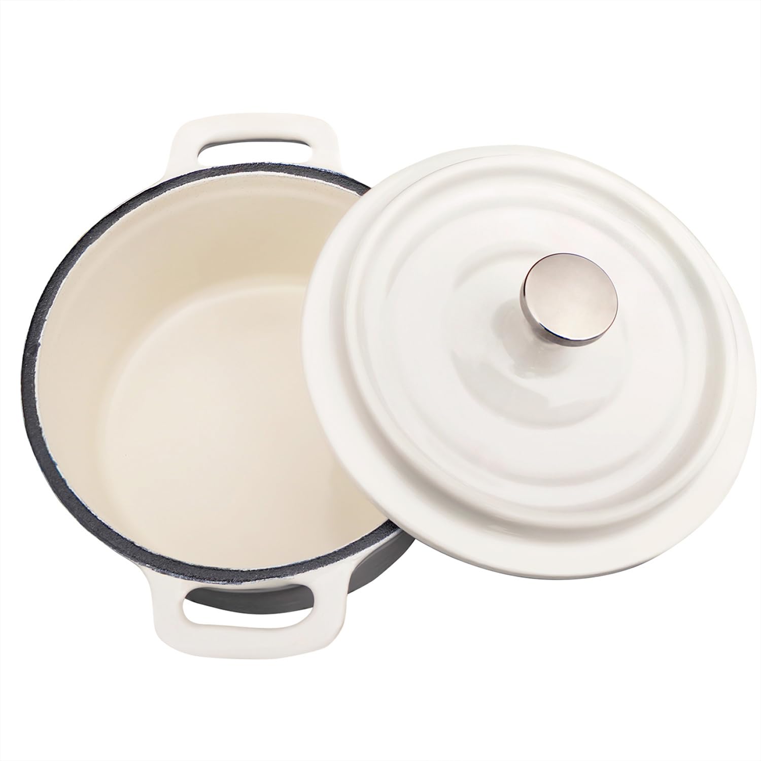 8 oz Mini Dutch Oven & Garlic Roaster - 2-Piece Cast Iron Cocotte Set with Lids (0.25 qt) - Oven Safe Ramekins for Garlic Confit, Baking, Serving - Perfect for Kitchens & Dinner Parties - White