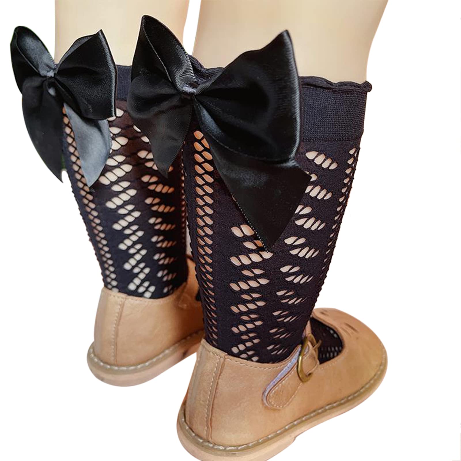 2 Pairs Toddler Fishnet Stockings for Girls - Fancy Mesh Knee-High Socks with Bow Knot - Perfect for Dress Up, Skirt Outfits & Special Occasions