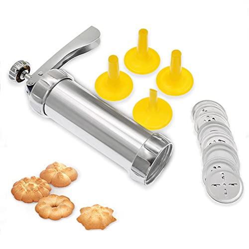 Premium Stainless Steel Cookie Press Gun with 20 Decorative Discs & 4 Icing Tips - Professional Spritz Cookie Maker for Baking, DIY Biscuits - Perfect for Holiday Cookies, Wedding Favors & Home Baking Decorations