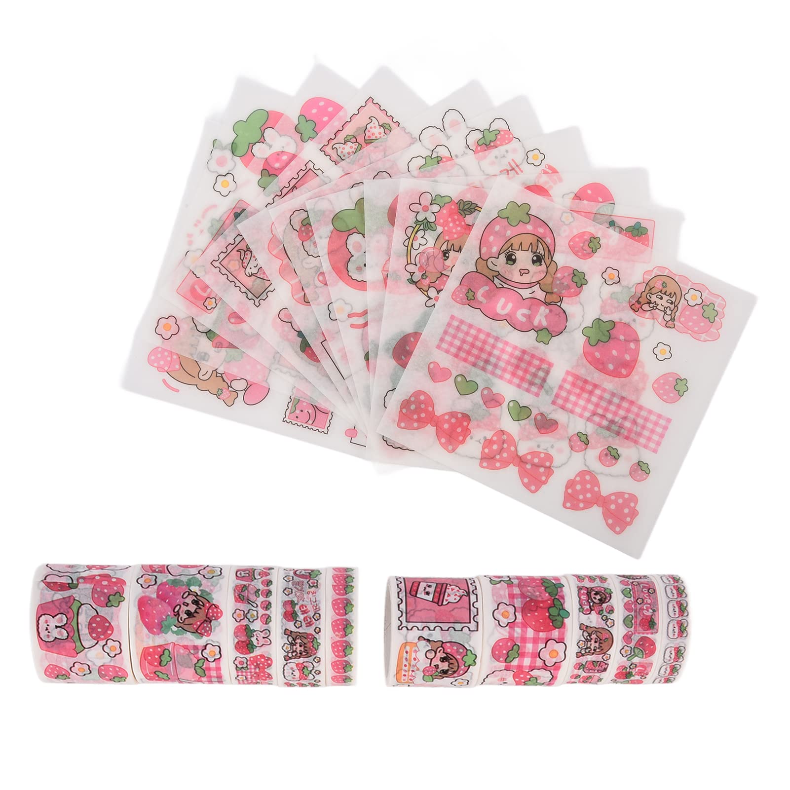 Zerodis Washi Sticker Set - 20PCS Bright Color Decorative Tape for Scrapbooking, Journaling, Gift Wrapping, Photo Albums & DIY Crafts (Strawberry Milkshake) - Perfect for Bullet Journals, Planner Decor & School Projects