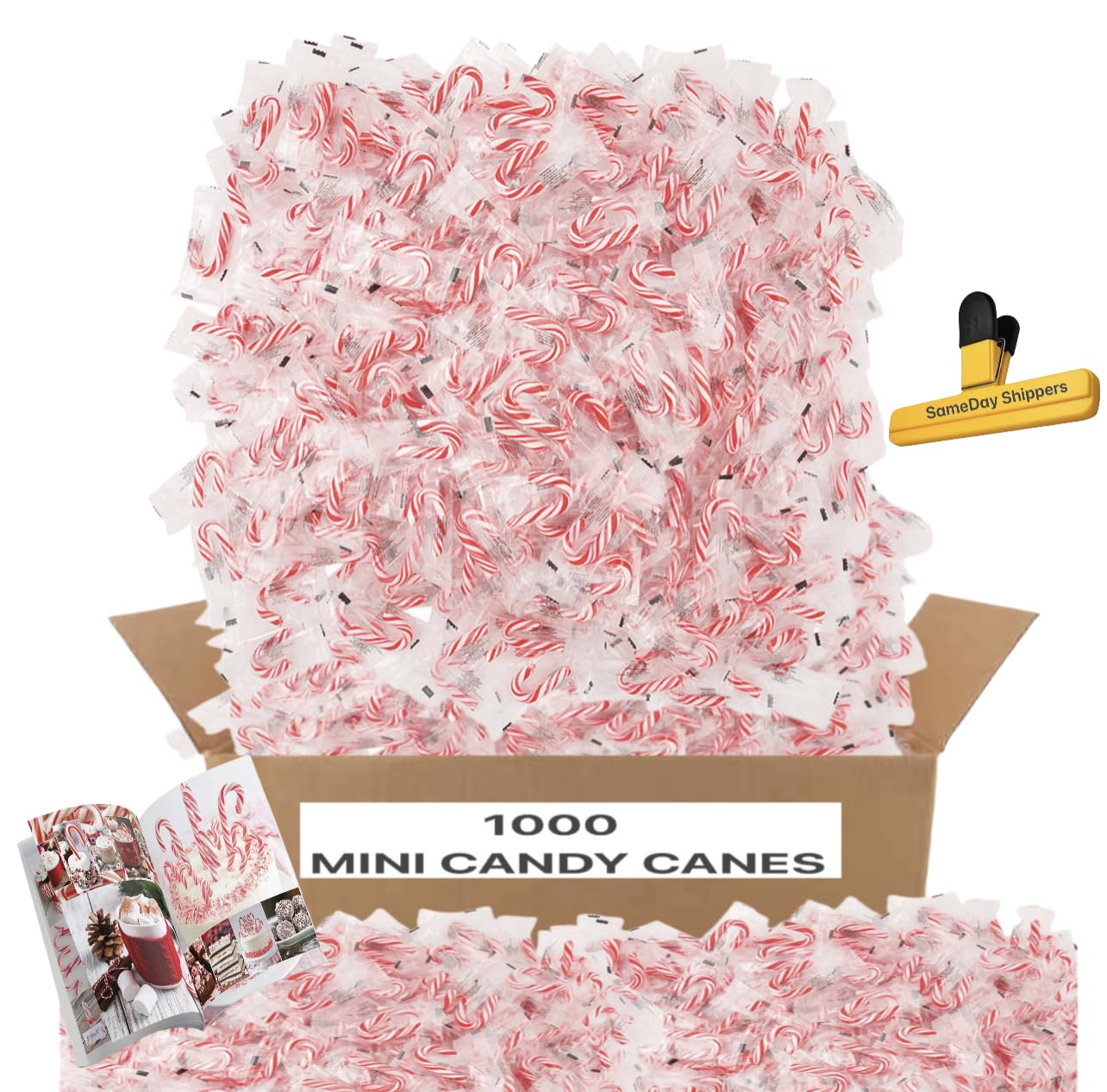 Mini Candy Canes (1000 Count) - Peppermint Flavored Christmas Candy with Red & White Stripes | Individually Wrapped Holiday Treats for Stocking Stuffers, Party Favors & Gift Bags | Includes Free Idea Booklet & Branded Bag Clip - Perfect for Christmas, Thanksgiving, Santa Parades & Winter Celebrations