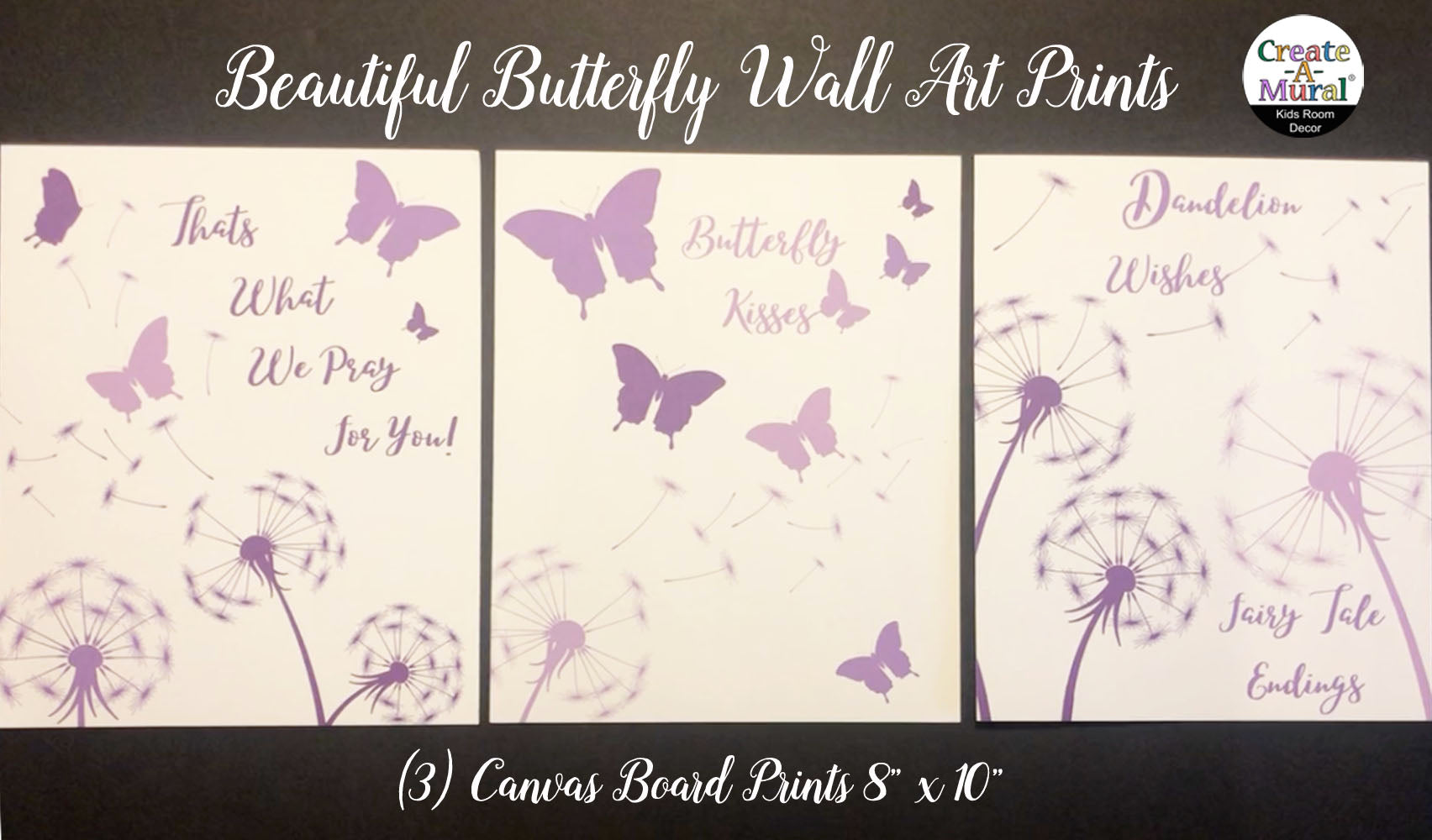 Purple Butterfly Room Decor Kit - Wall Decals, Light Switch Covers & Art Prints for Girls Bedroom, Nursery or Kids Room Decorations