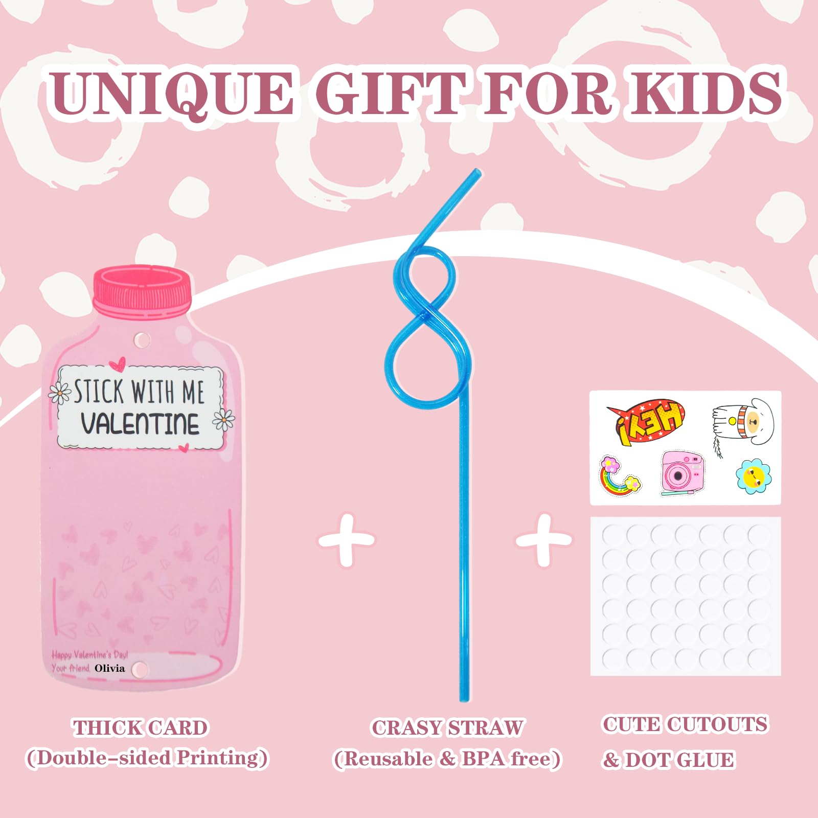 Valentine's Day Cards for Kids - 36 Pack Fun Valentine Cards with Crazy Straws, Perfect for School Classroom Parties, Toy Exchanges & Gifts for Boys and Girls | Great for Valentine's Day Celebrations, Classroom Activities & Friendship Gifts