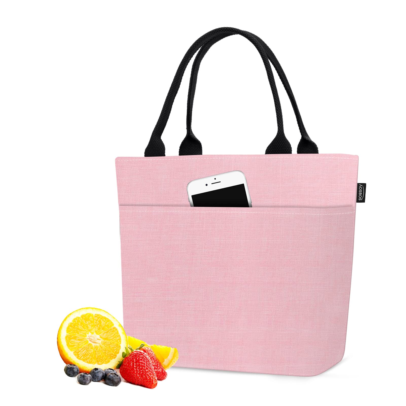 Aosbos Large Insulated Lunch Bag for Women - Leakproof Tote Cooler Bag for Work, Picnic & Shopping - Pink Lunch Box for Adults - Perfect for Office, School & Outdoor Activities