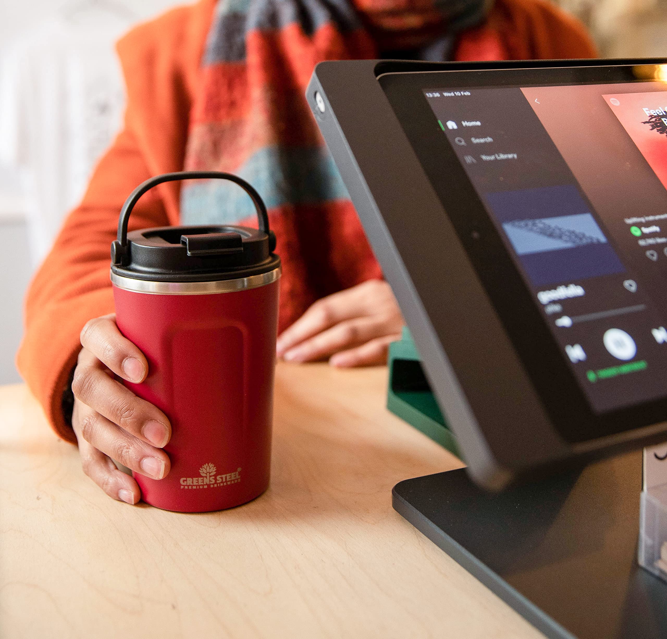 Premium 12 oz Stainless Steel Insulated Coffee Mug - Leak-Proof Travel Tumbler for Hot & Cold Drinks - Red Vacuum Flask with Lid & Handle - Perfect for Office, Commuting & Outdoor Adventures