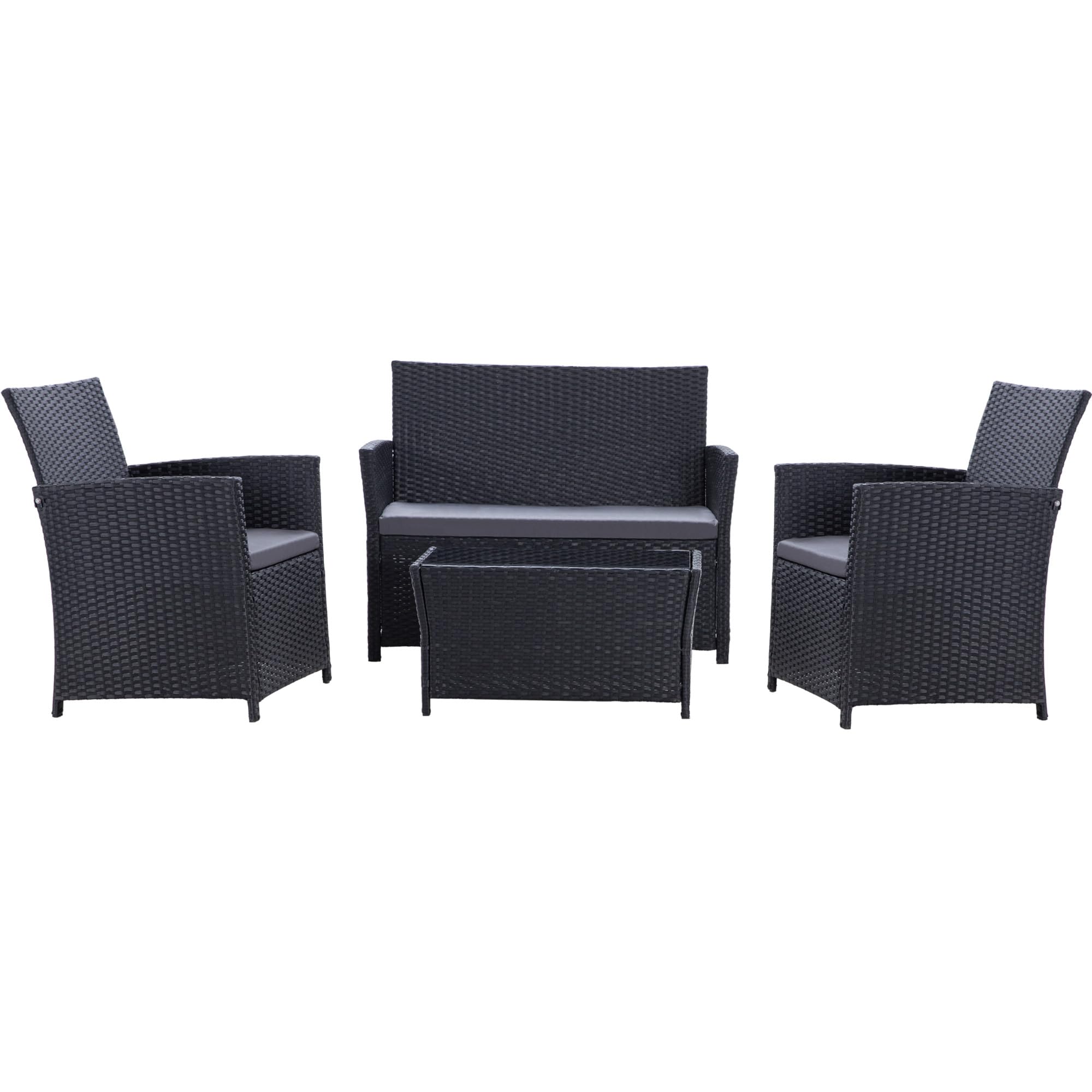 4-Piece Patio Furniture Set - Indoor/Outdoor Rattan Sectional Sofa with Gray Cushions, Black Wicker Conversation Set for Garden, Balcony, Backyard, Porch & Lawn - Perfect for Outdoor Entertaining & Relaxation