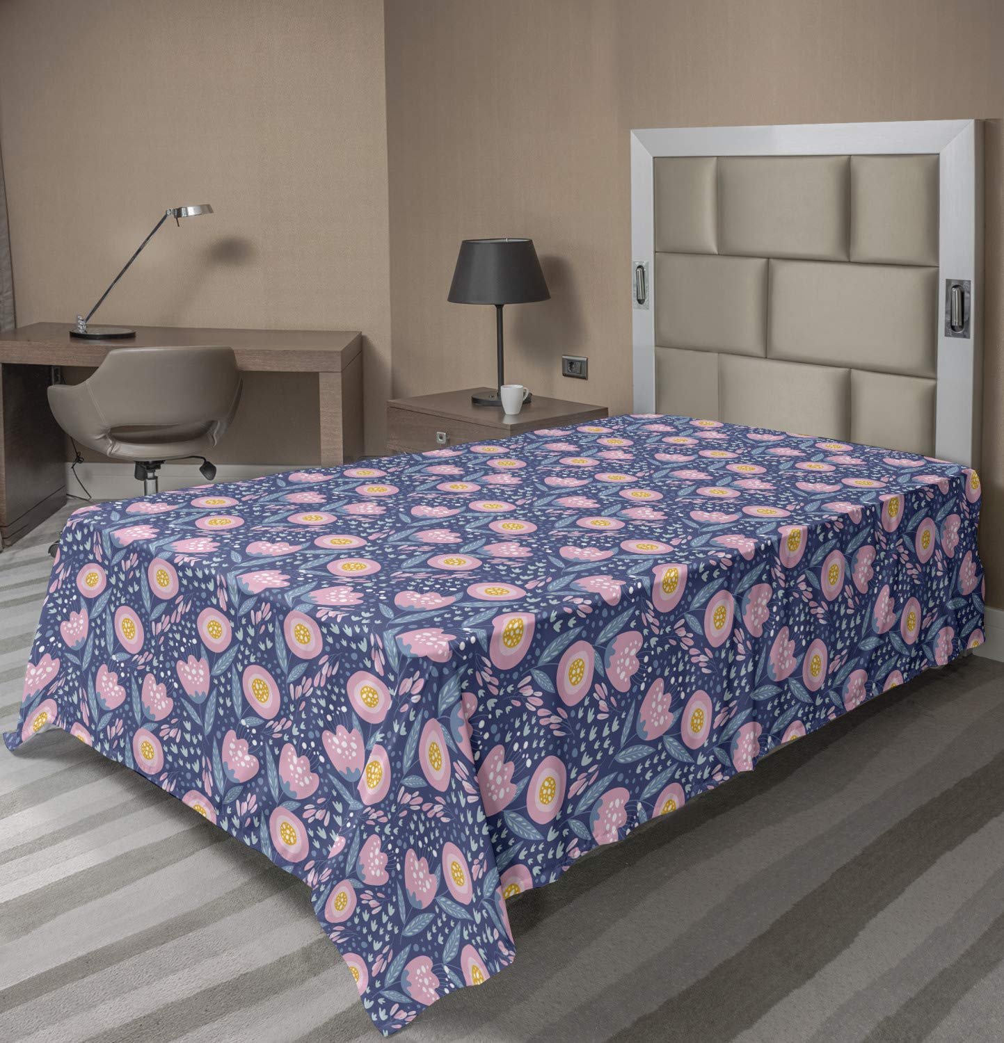 Ambesonne Floral Flat Sheet - Dreamy Vintage Flower Design, Soft & Comfortable Twin XL Top Sheet for Bedding - Rose Dark Lavender | Perfect for Guest Rooms, Dorm Decor & Cozy Bedroom Makeovers