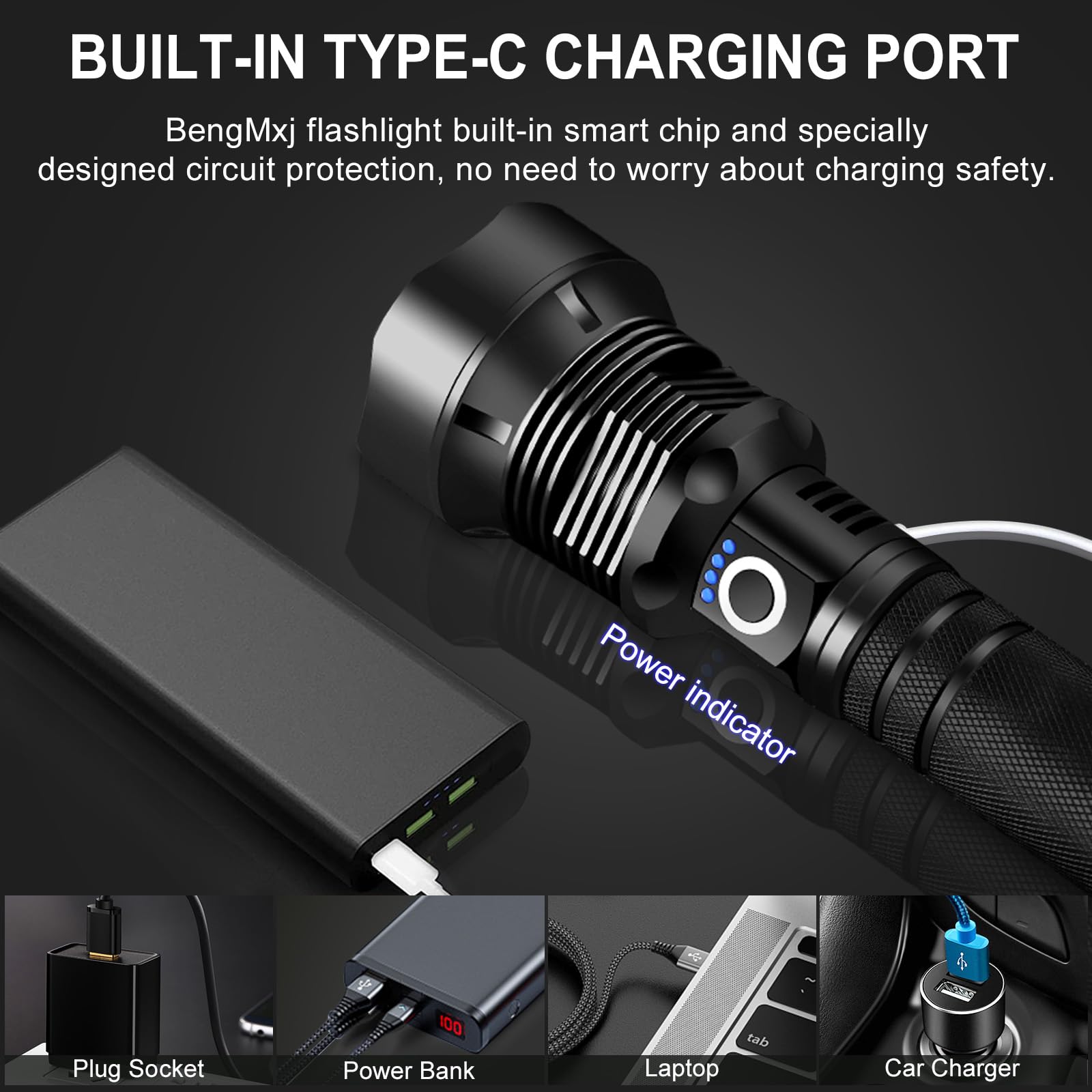 Rechargeable LED Flashlight 990000 Lumens Super Bright Tactical XHP90 Flashlight with 5 Modes & Zoomable - Military Grade Waterproof for Emergency, Camping, Hiking, Hunting, Power Outages & Outdoor Adventures