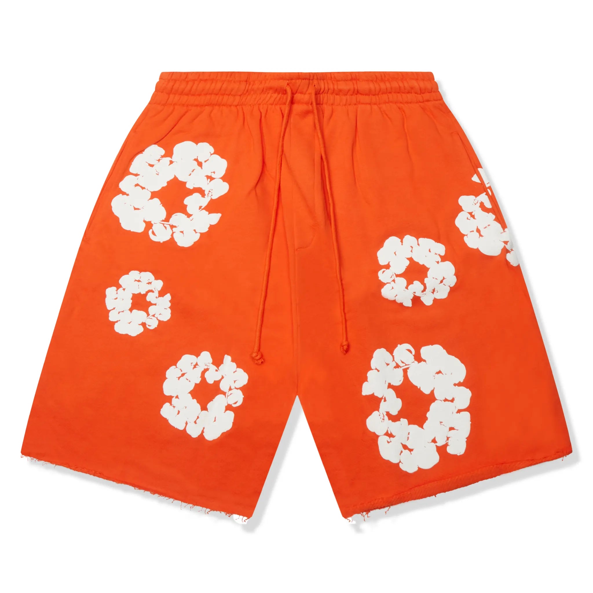 Denim Tears Cotton Wreath Orange Denim Shorts for Men - Vintage Washed Distressed Casual Summer Shorts | Streetwear, Beach, Music Festivals