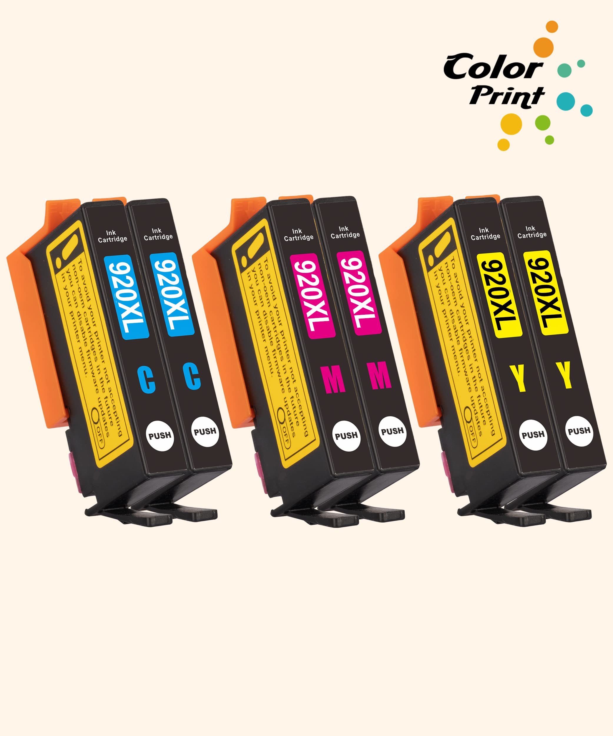 6-Pack HP 920XL Compatible Ink Cartridges (Cyan, Magenta, Yellow) - Replacement for HP 920XL - Works with Officejet 6500/6500A/6000/7000/7500/7500A/E709 Printers - High-Quality Colorprint for Home & Office Printing Needs