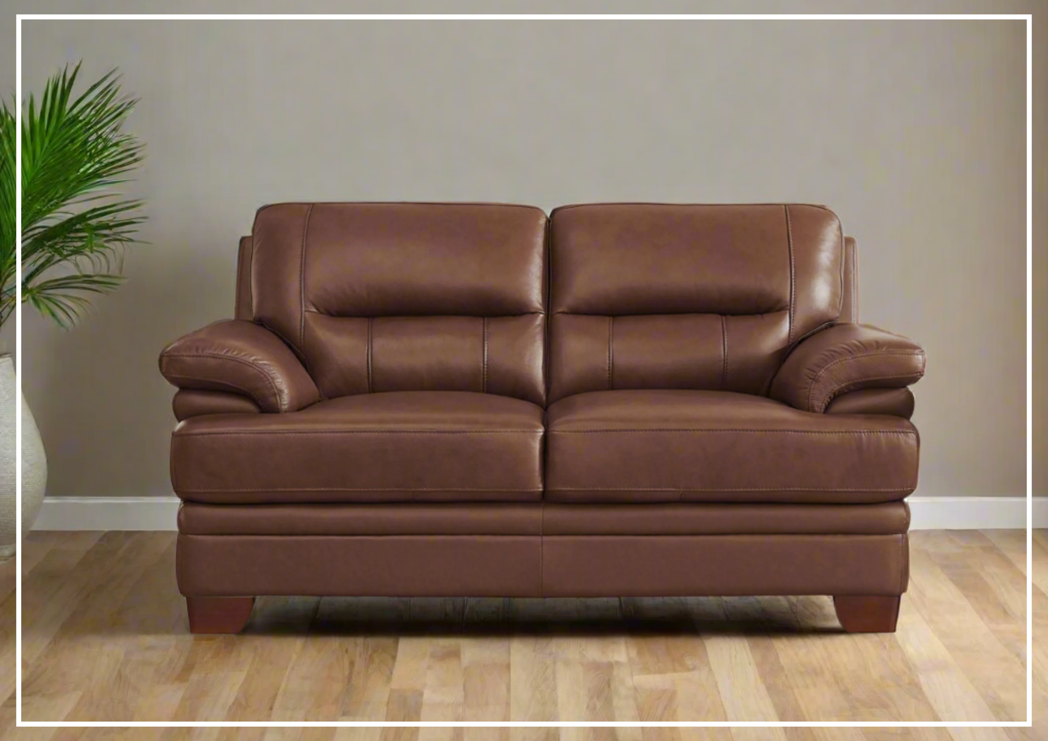 Premium Leather Loveseat Sofa with Cushion Arms - Hydeline Luxor Stationary Sofa for Living Room, Lounge & Office Comfort