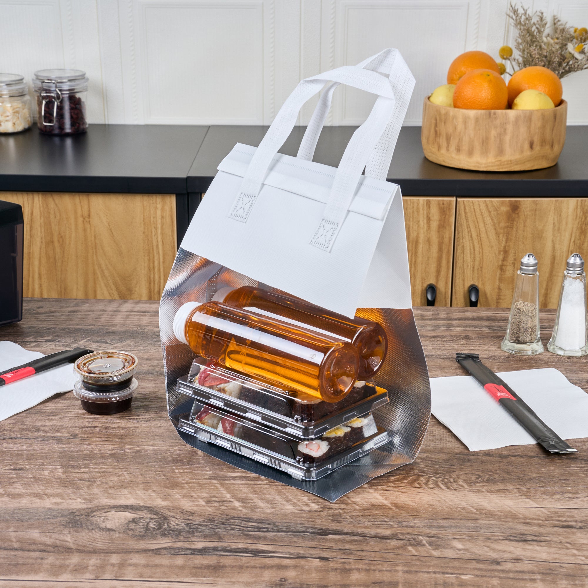 Premium White Insulated Takeout Food Bags - Tamper Evident, 8.25