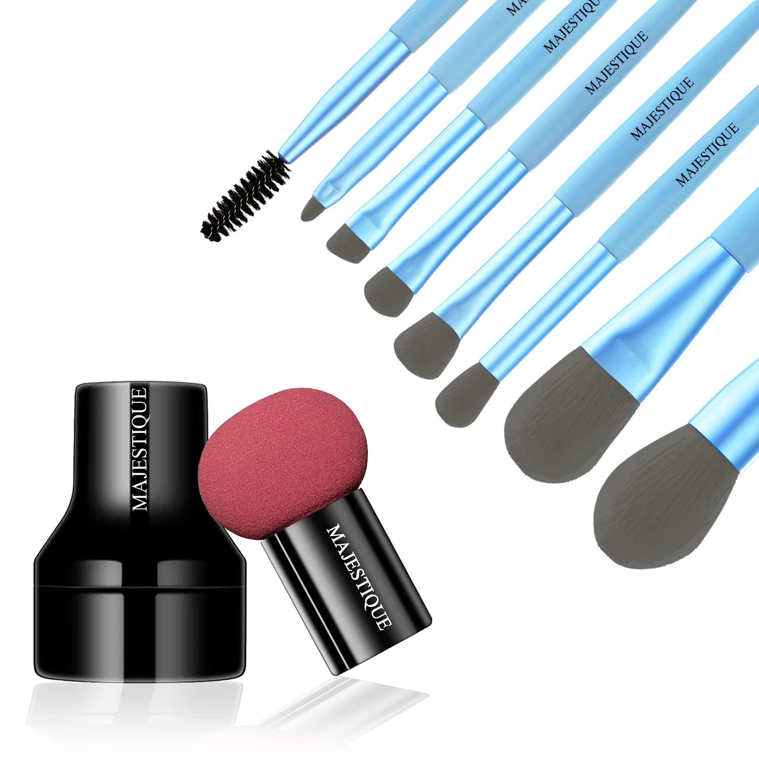 Majestique 8-Piece Makeup Brush Set with Beauty Blender Sponge - Professional Foundation, Concealer, Blush, Contour & Highlighting Brushes - Perfect for Everyday Makeup, Travel & Professional Use
