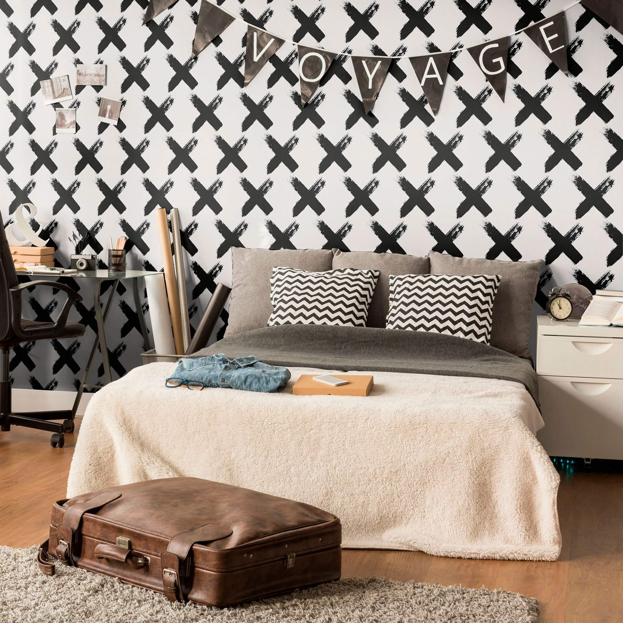 White Cross Teens Peel and Stick Removable Wallpaper - Self-Adhesive Decorative Wall Covering for Bedroom, Dorm, Nursery - Easy to Apply & Remove Without Damage
