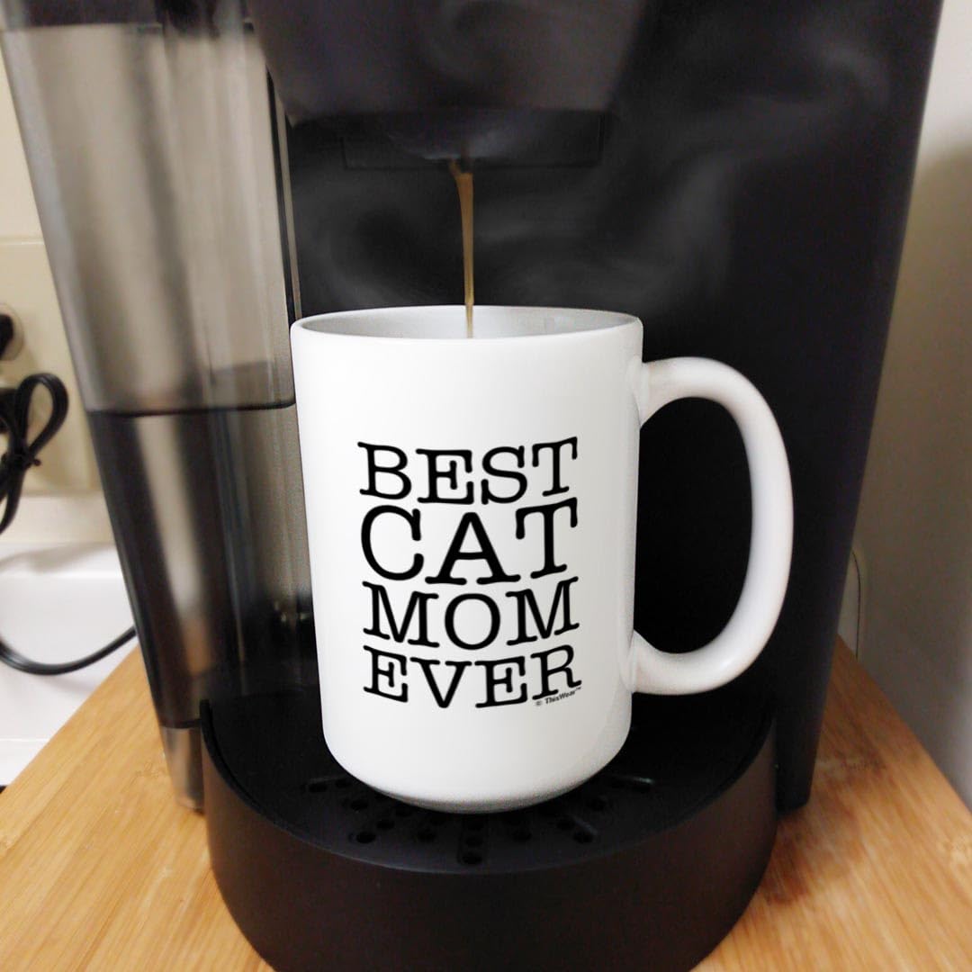 ThisWear Best Cat Mom Ever 15oz Ceramic Coffee Mug - Cute Cat Themed Gift for Cat Lovers, Perfect for Tea & Coffee at Home or Office