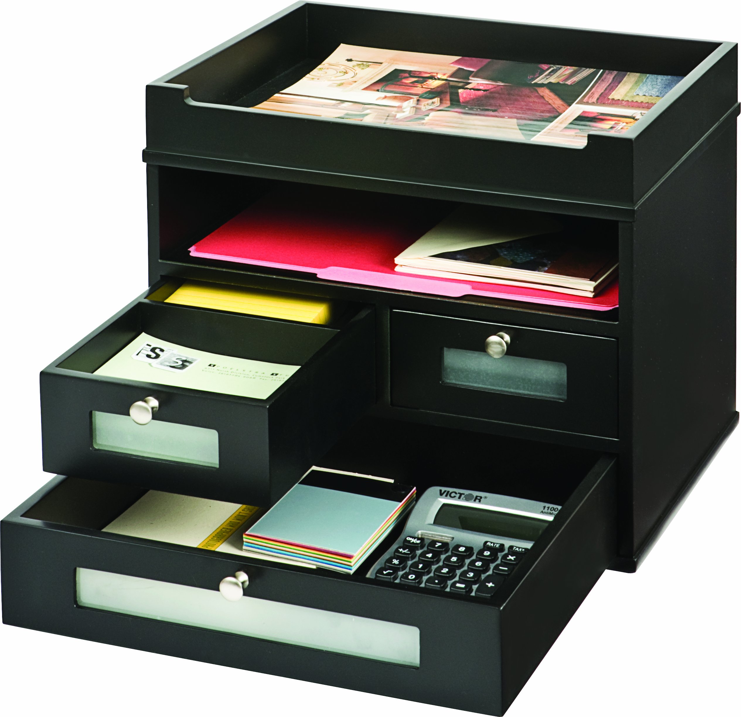 Victor Wood Midnight Black Collection - Premium Tidy Tower Desktop Organizer for Office & Home, Black (5500-5) | Perfect for Desk Organization, Stationery Storage & Workspace Decluttering