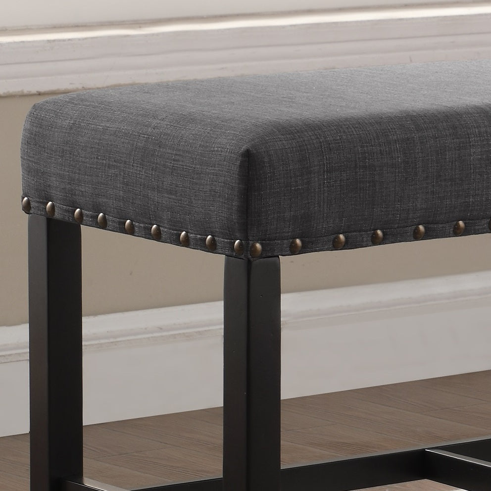 Roundhill Furniture Biony Fabric Counter Height Dining Bench with Nailhead Trim, Grey - Stylish Bar Stool for Kitchen Island, Breakfast Nook & Small Space Dining