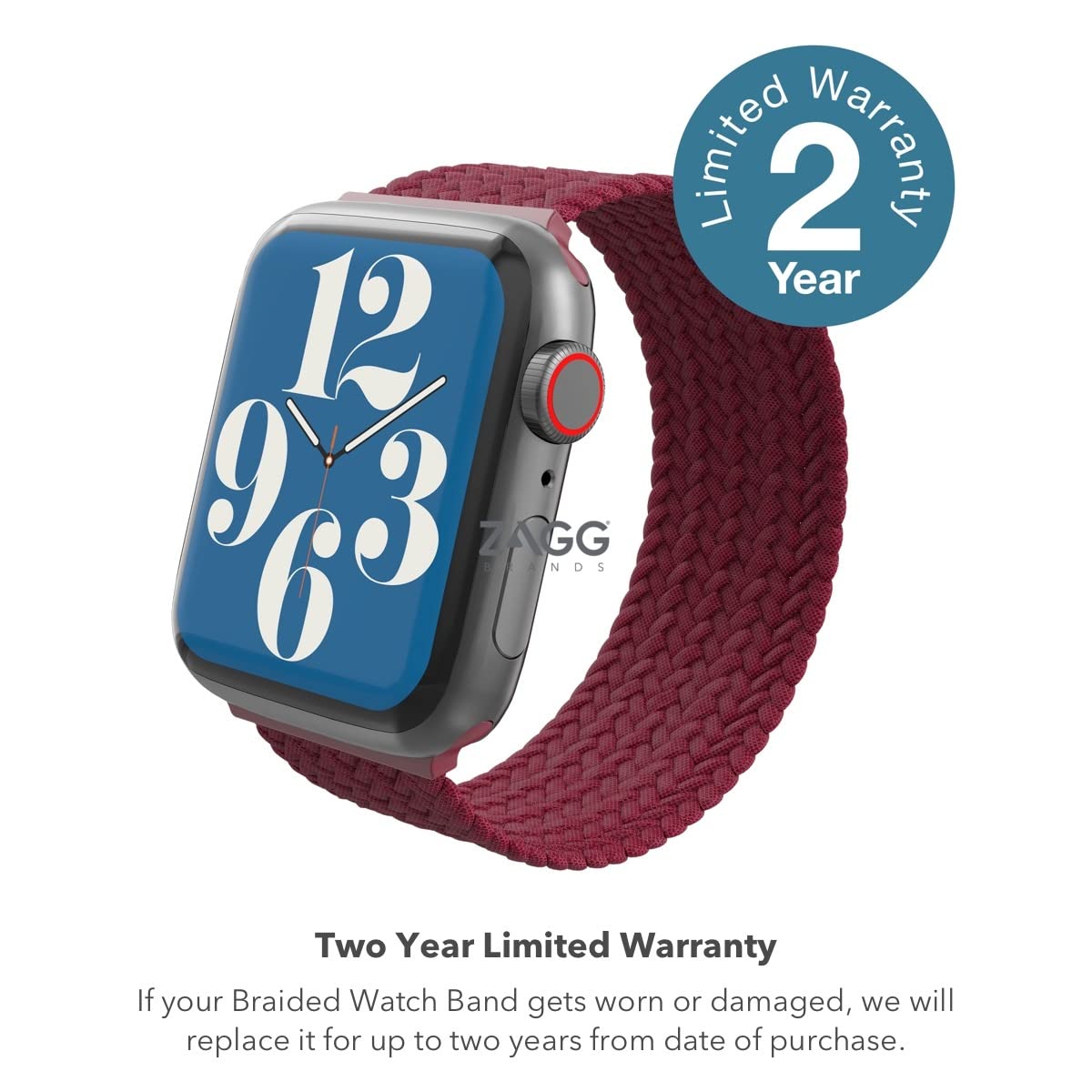 ZAGG Gear4 Braided Stretchy Solo Loop Band for Apple Watch 38mm 40mm 41mm - Medium Size, Wine Red - Compatible with iWatch Series 7/6/SE/5/4/3/2/1 - Comfortable Elastic Strap for Workouts, Running & Everyday Wear (705009497)