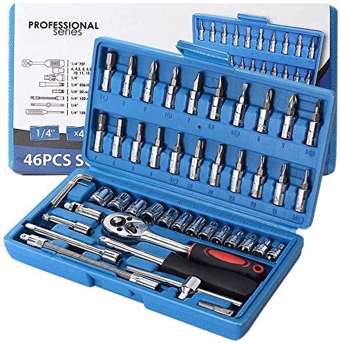 46-Piece Mechanics Tool Set - Socket Wrench & Auto Repair Tools Kit with Plastic Toolbox Organizer | Perfect for Car Maintenance, DIY Projects & Home Repairs
