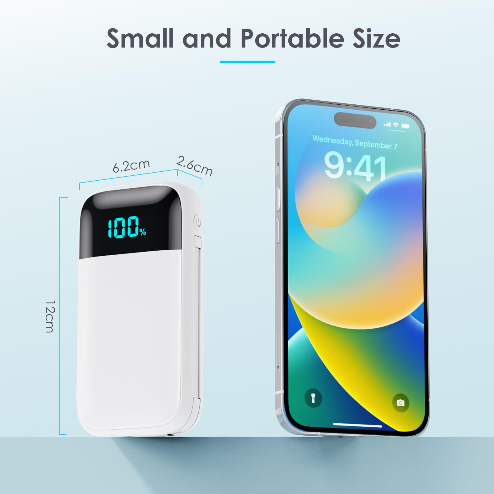 13800mAh PD Fast Charging Power Bank with Built-in Cables - Ultra Compact Portable Charger with LCD Display, 4 Outputs USB C Battery Pack for iPhone, Samsung & Android Phones (White) | Perfect for Travel, Camping & Emergency Charging