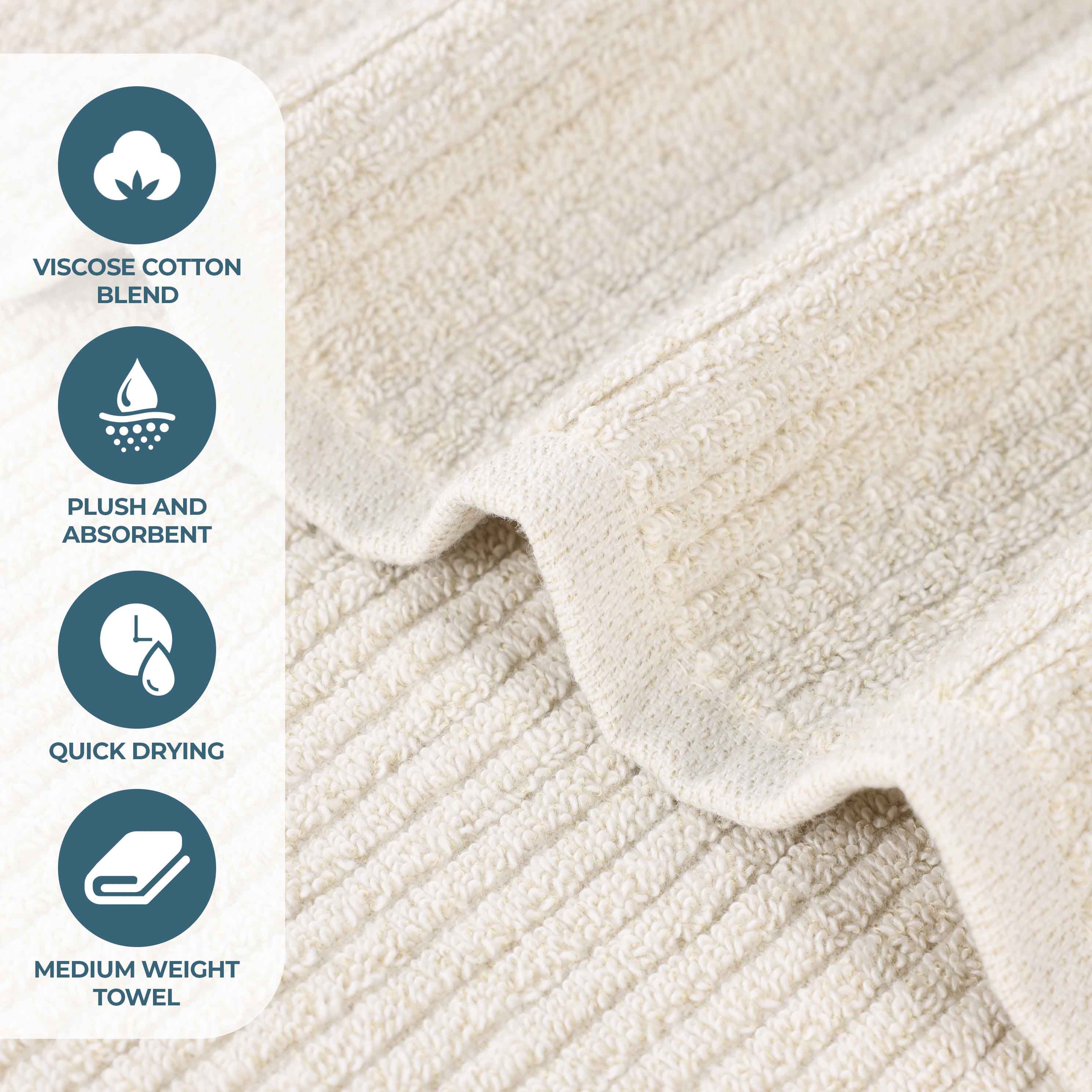 Premium Cotton Blend Ribbed Bath Towels Set of 2 - Ultra Absorbent & Soft Bath Sheets for Spa, Gym & Luxury Bathroom - Destin Collection