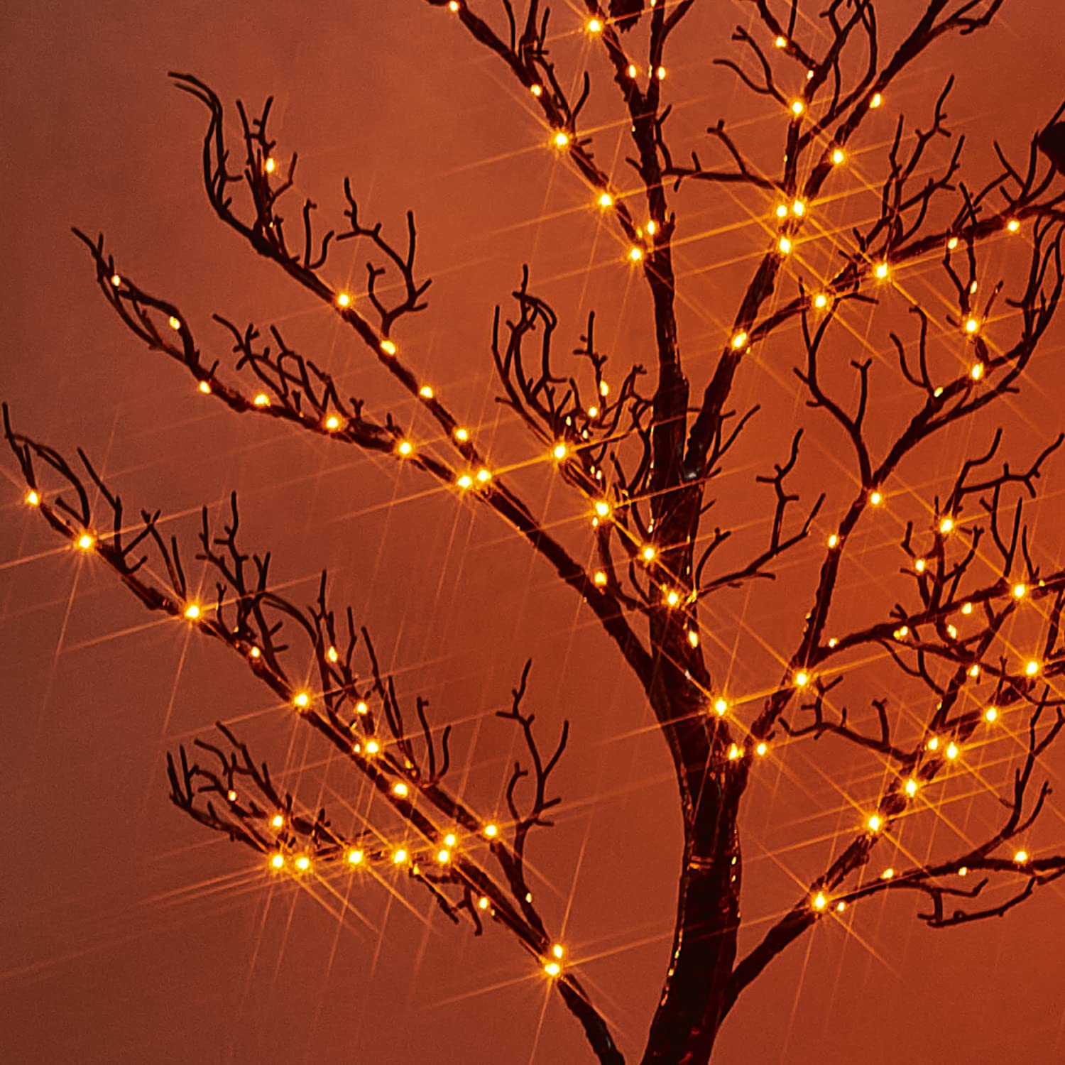 Fudios 4FT Lighted Black Halloween Tree with 150 Orange LED Fairy Lights - Indoor/Outdoor Plug-in Decor for Spooky Party, Home, Yard & Haunted House Themes