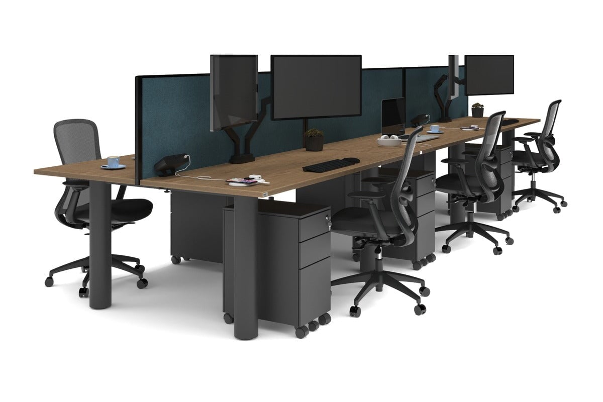 Quadro Cylinder Leg 6-Person Office Workstation Desk [1800L x 700W] - Modern Collaborative Workspace Solution for Team Meetings & Office Productivity