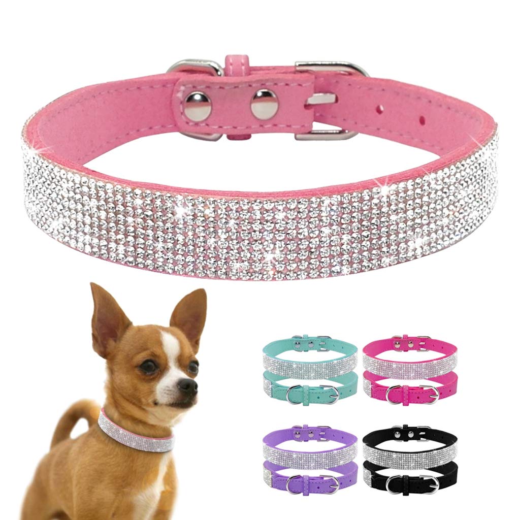 Sparkling Rhinestone Dog Collar - Soft Suede Leather Pet Collar with Crystal Diamonds for Small Dogs & Cats | Perfect for Parties, Weddings & Special Occasions