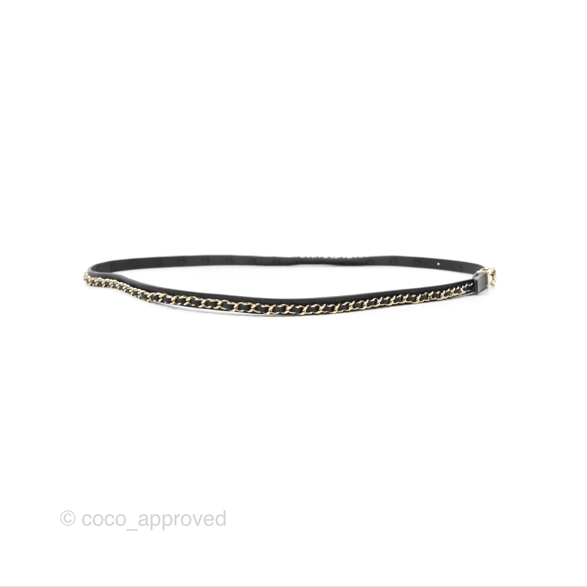 Chanel CC Leather Chain Belt for Women - Black & Gold Tone 22S Collection | Luxury Waist Belt for Evening Dresses, Parties & Special Occasions