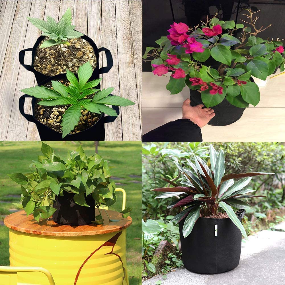 6-Pack 5 Gallon Heavy Duty Thickened Non-Woven Aeration Fabric Plant Grow Bags with Strap Handles - Durable Garden Plant Pots for Vegetables, Flowers & Herbs (Black) - Perfect for Indoor/Outdoor Gardening, Balcony Planting & Urban Farming