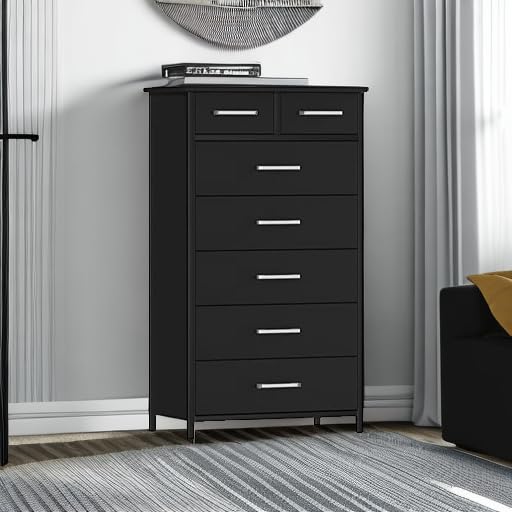 IKENO 7-Drawer Tall Dresser with Sturdy Metal Frame - Industrial Bedroom Storage Cabinet for Clothes Organization | Perfect for Small Spaces & Apartment Living